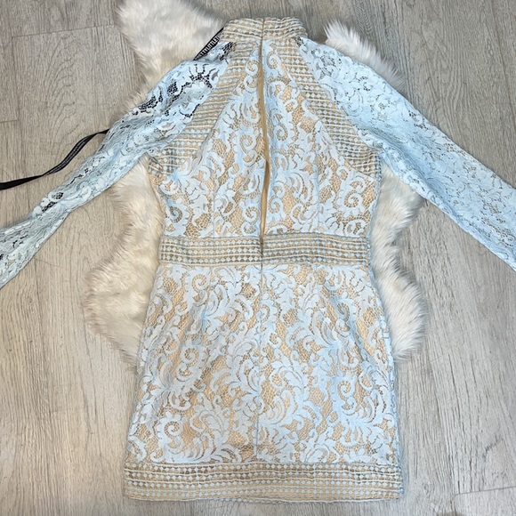 SOLD NWT$68 PrettyLittleThing Nude Baby Blue Lace Bodycon Dress - Picture 13 of 13
